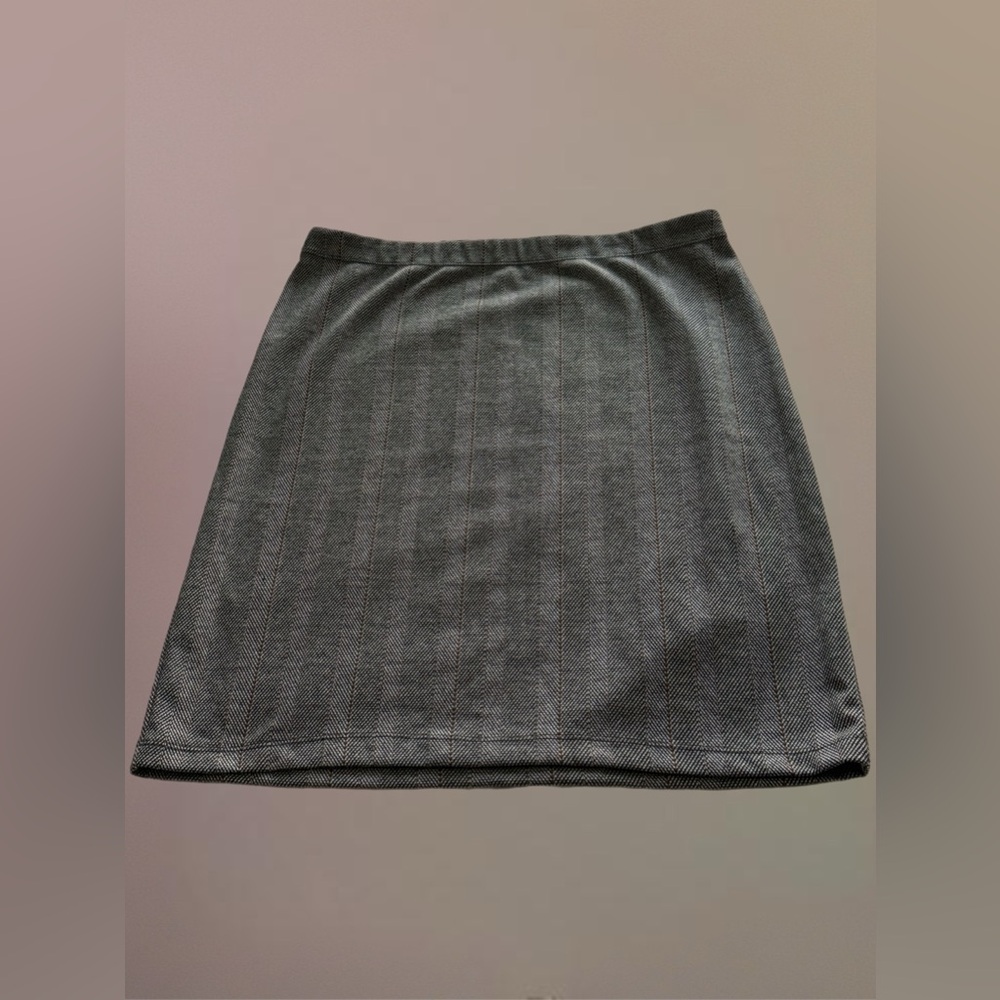 Max Studio Gray Herringbone Mini Skirt Classic A-Line Professional Chic SZ L